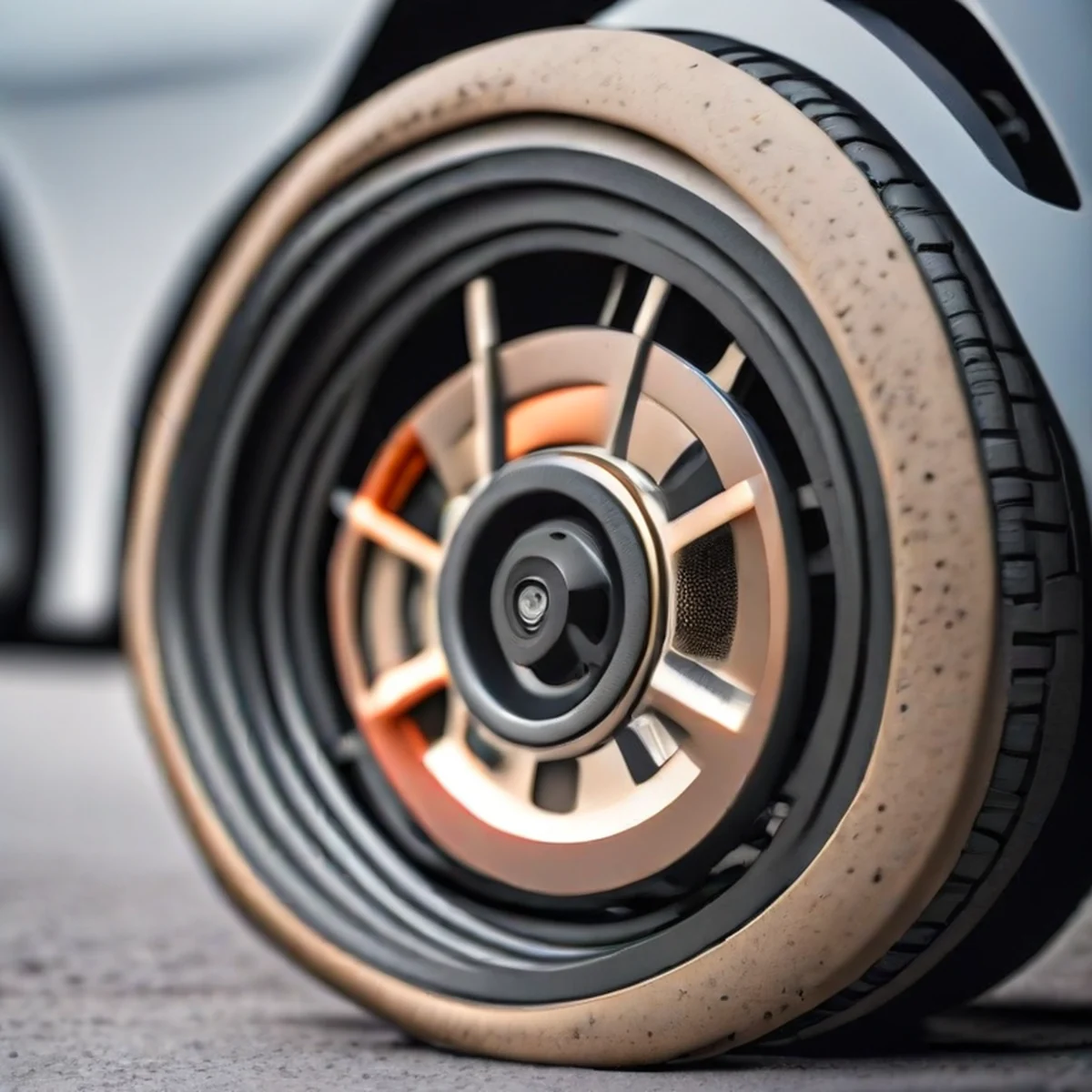 Gros plan sur la roue et les freins d'une voiture de sport haute performance.