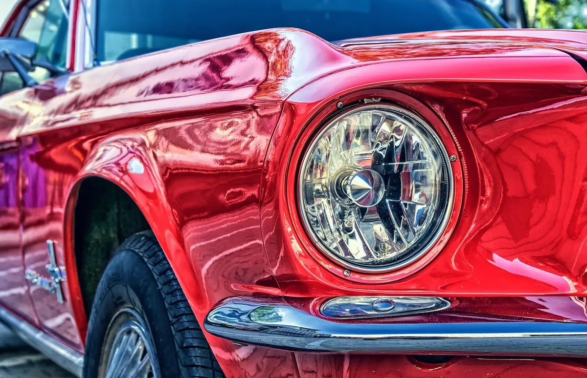 ford, mustang, car, vehicle, red car, shiny, shiny car, headlight, luxury car, v8, ford mustang, car wallpapers, automotive, auto, oldtimer, sports car, classic